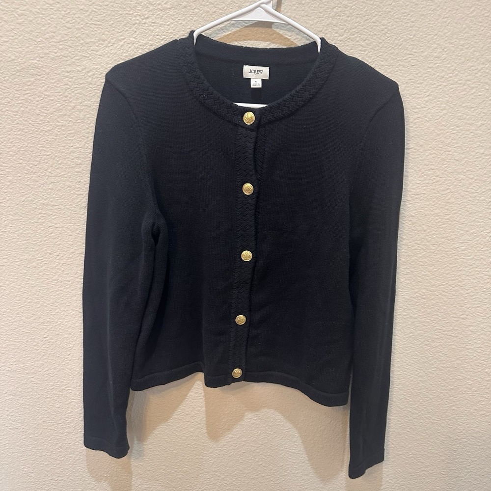 J Crew Women Black Cotton-Blend Cardigan Sweater Lady Jacket Preppy Minimalist S